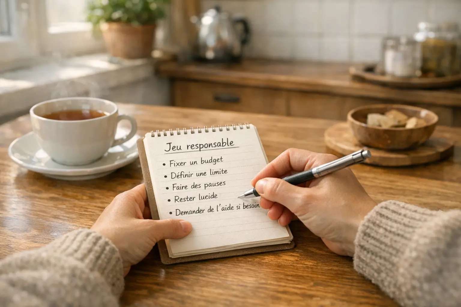 Personne définissant un budget de paris sur un bloc-notes